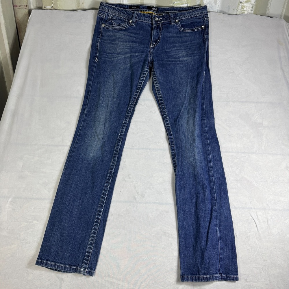 A Nwe Approach Womens Straight Jeans Blue Denim Stretch Embroidered Pocket 32/14